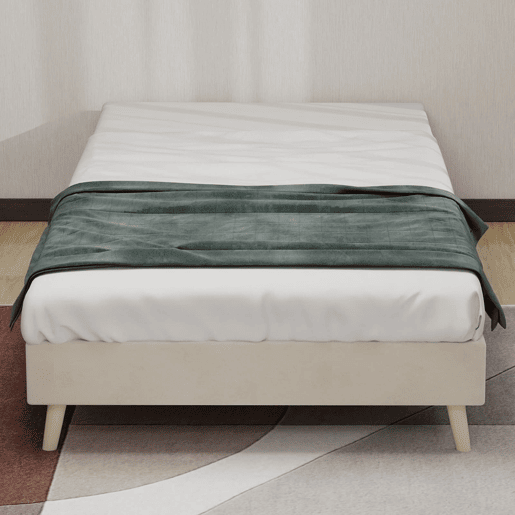Cama minimalista moderna 90x200 - Base baixa, estilo moderno - Bege