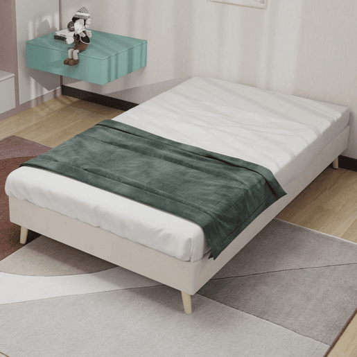 Cama minimalista moderna 90x200 - Base baixa, estilo moderno - Bege