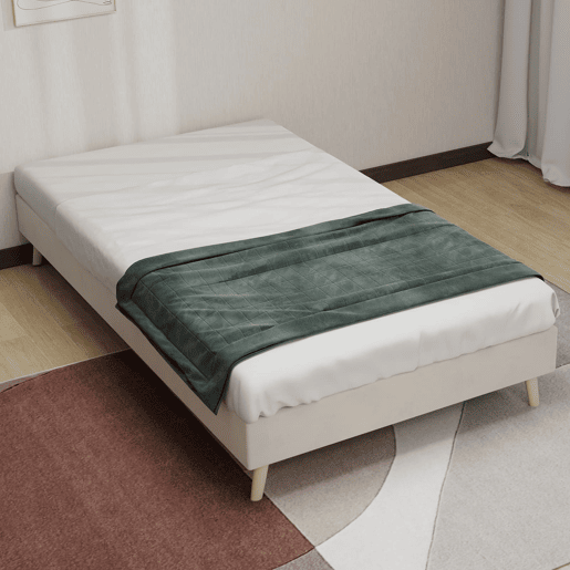 Cama minimalista moderna 90x200 - Base baixa, estilo moderno - Bege