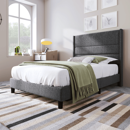 Cama estofada 90x200 cm - Estrutura com estrado e cabeceira, design moderno, cinzento