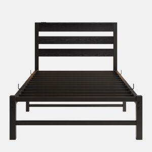 Cama individual 90x200 - LED, USB, arrumação debaixo da cama - Preto
