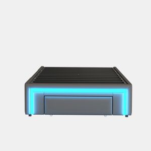 Estrutura de cama 90x200 - Com gavetas, sem cabeceira, com luzes LED, base de metal - Cinza