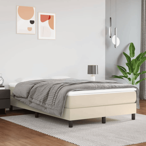 Estrutura de Cama de casal moderno com molas 120x200 cm couro artificial cor creme