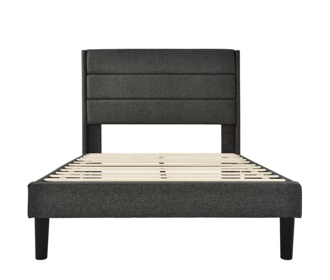 Cama tapizada 90x200 cm - estructura con somier y cabecero - tapizado en lino gris