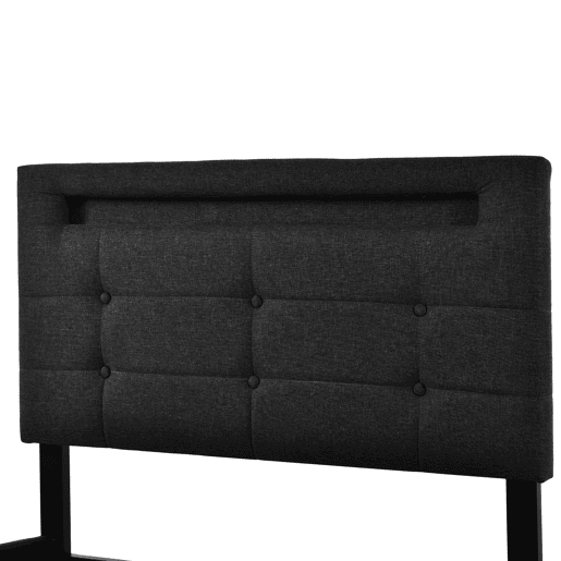 Cama estofada 90x200cm - Com LED e 2 gavetas, Cabeceira ajustável, Estrado de madeira, Inclui colchão - Preto