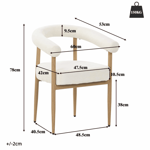 Conjunto de cadeiras de jantar (4 unidades) u2013 design moderno estofado com estrutura metálica resistente, cadeiras de cozinha confortáveis u2013 branco