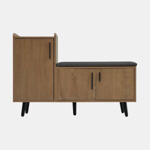 Banco baú 100 x 34 x 69 cm - 3 portas de arrumação, puxadores metálicos assimétricos, vários níveis de arrumação - Natural