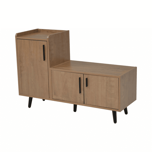 Banco baú 100 x 34 x 69 cm - 3 portas de arrumação, puxadores metálicos assimétricos, vários níveis de arrumação - Natural