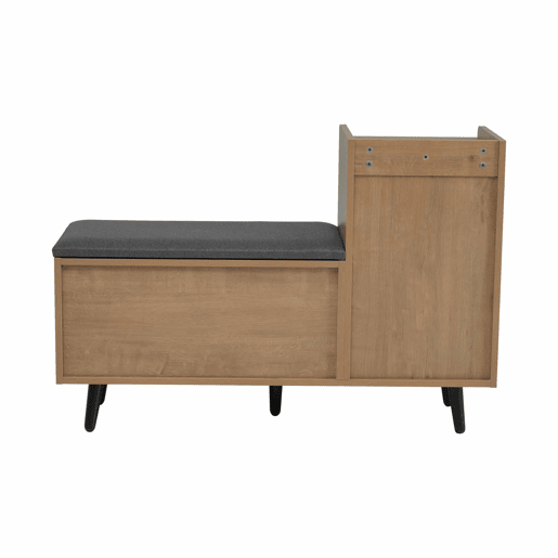 Banco baú 100 x 34 x 69 cm - 3 portas de arrumação, puxadores metálicos assimétricos, vários níveis de arrumação - Natural
