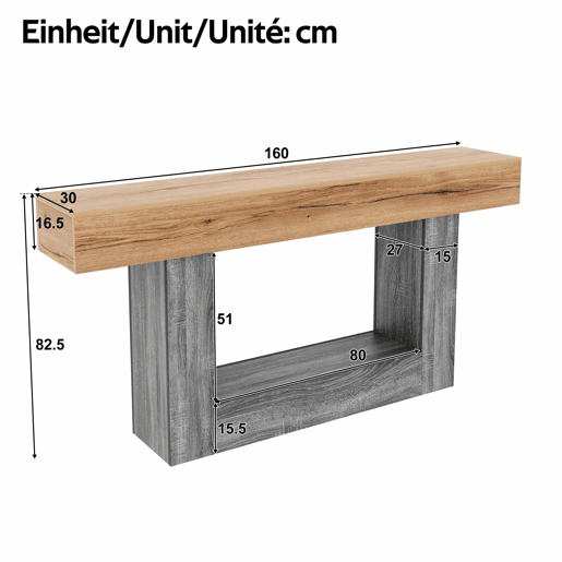 Mesa de entrada - Mesa bicolor com acabamento em madeira, tampo espesso, prateleira inferior de arrumação, material aglomerado - Natural