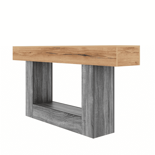 Mesa de entrada - Mesa bicolor com acabamento em madeira, tampo espesso, prateleira inferior de arrumação, material aglomerado - Natural