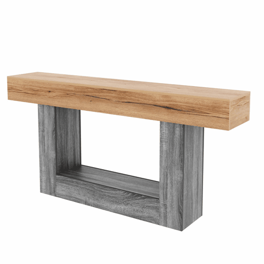 Mesa de entrada - Mesa bicolor com acabamento em madeira, tampo espesso, prateleira inferior de arrumação, material aglomerado - Natural