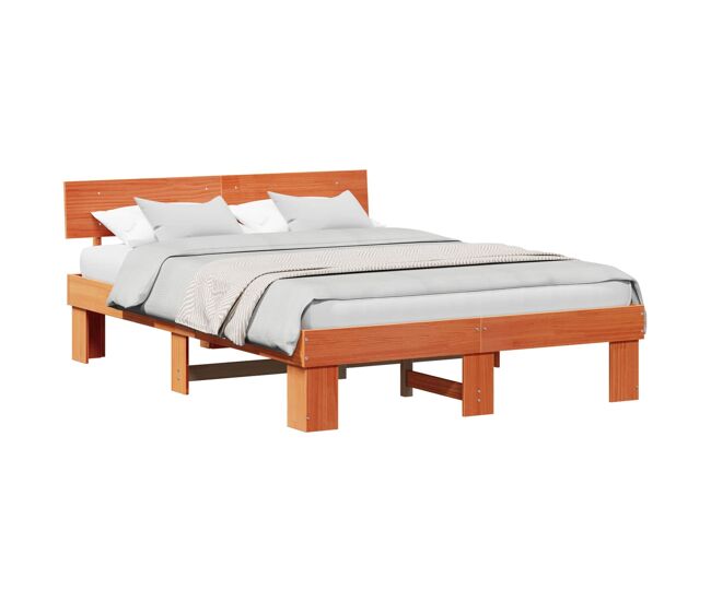 Estructura de cama matrimonial estilo con cabecera marrón cera 150 x 200 cm
