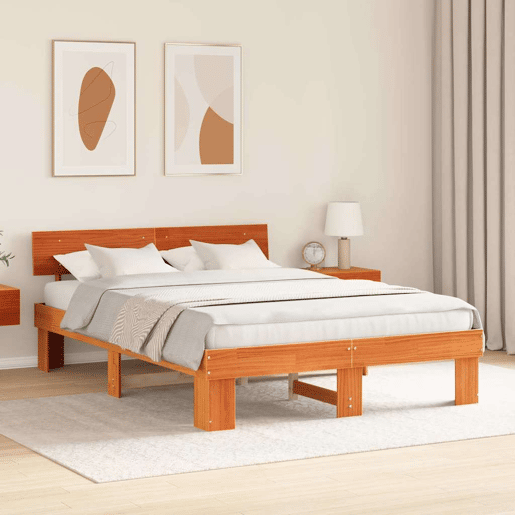Estrutura de cama de casal simple com cabeceira - Marrom Cera 150 x 200 cm