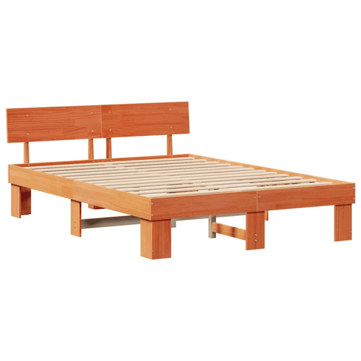 Estrutura de cama de casal simple com cabeceira - Marrom Cera 150 x 200 cm
