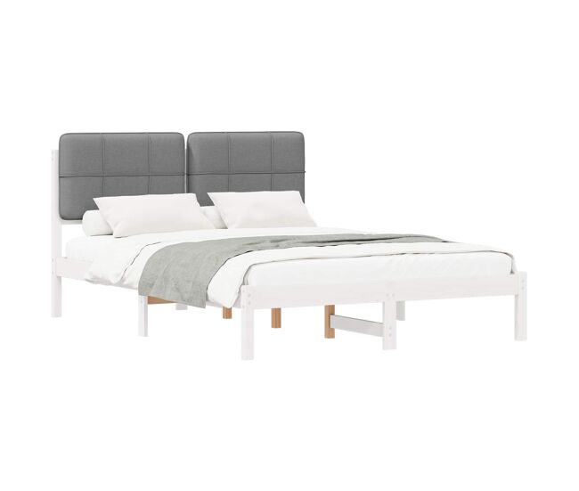 Estructura de cama matrimonial estilo con cabecera tapizada gris claro
