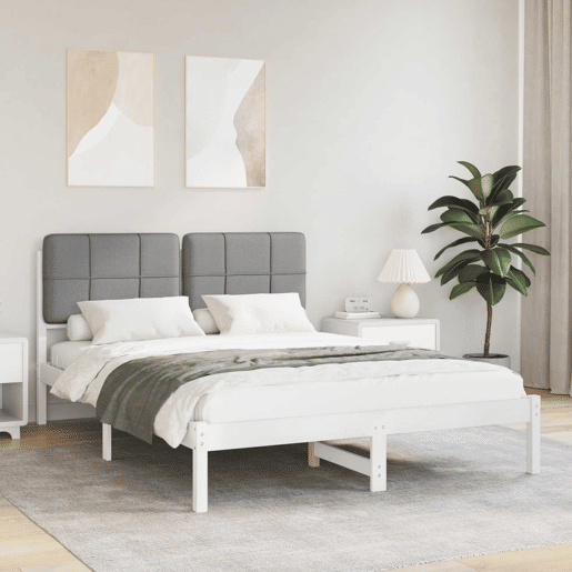 Estrutura de Cama de casal moderno com Cabeceira Estofada Cinzento-claro