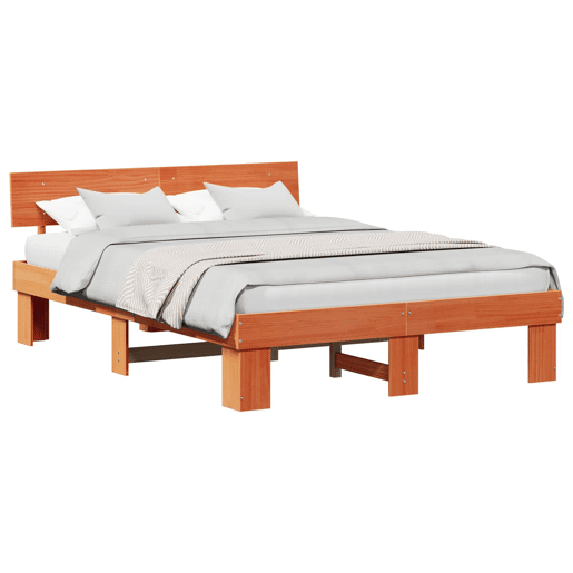 Estrutura de cama de casal simple com cabeceira - Marrom Cera 140 x 200 cm