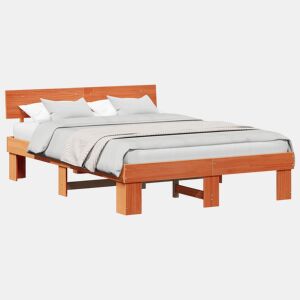 Estrutura de cama de casal simple com cabeceira - Marrom Cera 140 x 200 cm