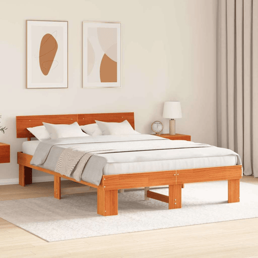 Estrutura de cama de casal simple com cabeceira - Marrom Cera 140 x 200 cm