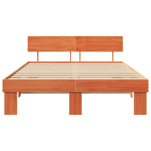 Estrutura de cama de casal simple com cabeceira - Marrom Cera 140 x 200 cm