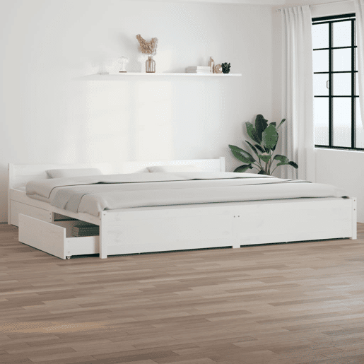 Estrutura Cama de casal moderno c gavetas - 180x200 cm tamanho Super King branco