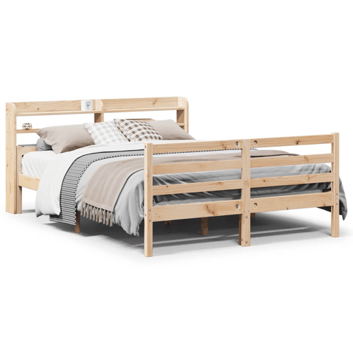 Estrutura De Cama De Casal c cabeceira - 150x200 cm pinho maciço Estrutura De Cama De Casal c cabeceira - 150x200 cm pinho maciço