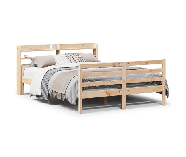 Estructura de cama matrimonial estilo con cabecero madera de pino blanco 150x200cm