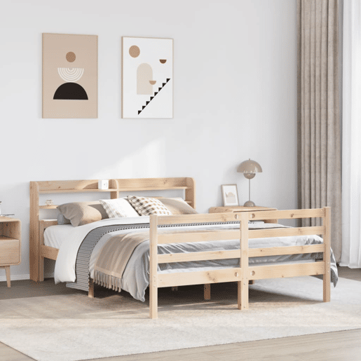 Estrutura De Cama De Casal c cabeceira - 150x200 cm pinho maciço Estrutura De Cama De Casal c cabeceira - 150x200 cm pinho maciço