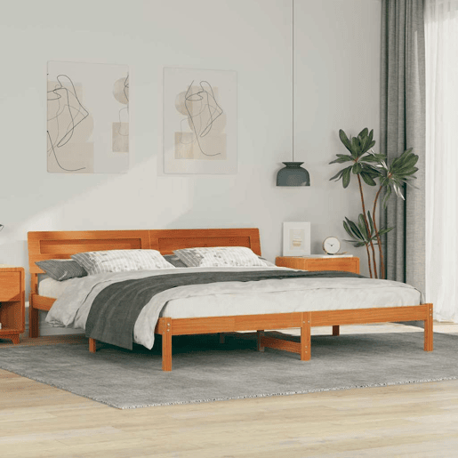 Estrutura de cama de casal simple com cabeceira - Marrom Cera 180 x 200 cm