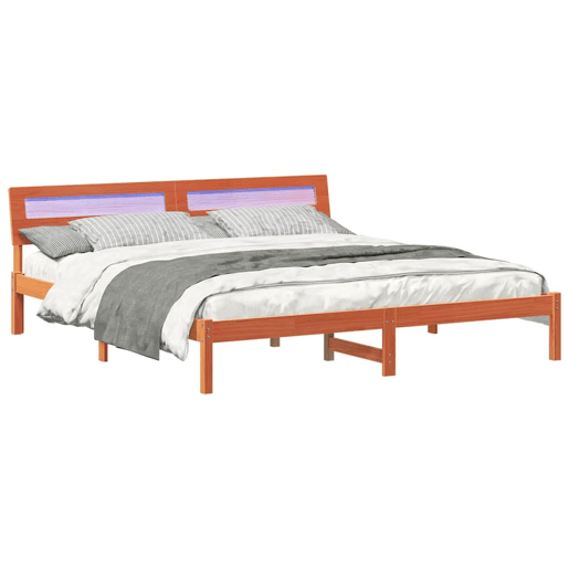Estrutura de cama de casal simple com cabeceira - Marrom Cera 180 x 200 cm