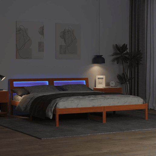 Estrutura de cama de casal simple com cabeceira - Marrom Cera 180 x 200 cm