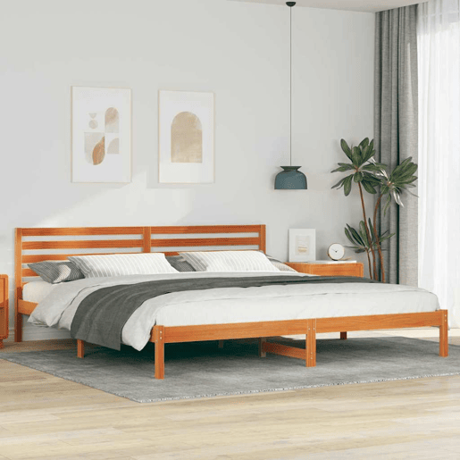Estrutura de cama de casal simple com cabeceira - Marrom Cera 200 x 210 cm