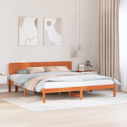 Estrutura de cama de casal simple com cabeceira - Marrom Cera 180 x 200 cm