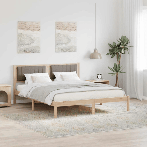 Estrutura de Cama de casal moderno com Cabeceira Estofada Cinzento-acastanhado