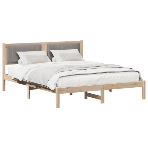 Estrutura de Cama de casal moderno com Cabeceira Estofada Cinzento-acastanhado