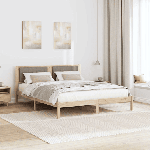 Estrutura de Cama de casal moderno com Cabeceira Estofada Cinzento-acastanhado
