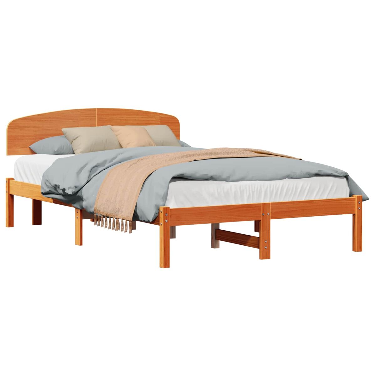 Estructura de cama matrimonial comodidad con cabecera - marrón cera 135 x 190 cm