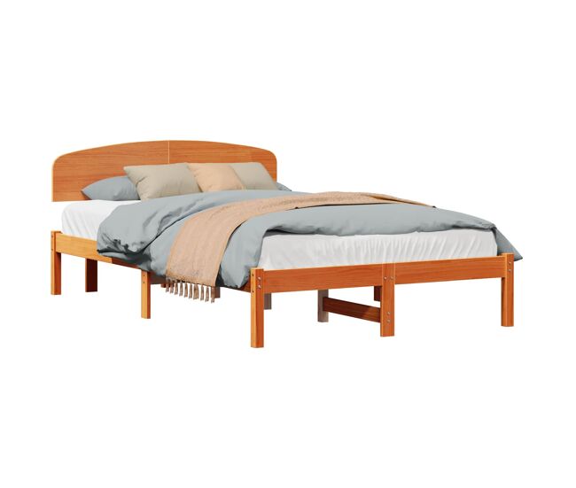 Estructura de cama matrimonial comodidad con cabecera - marrón cera 135 x 190 cm