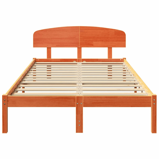 Estrutura de cama de casal simple com cabeceira - Marrom Cera 135 x 190 cm