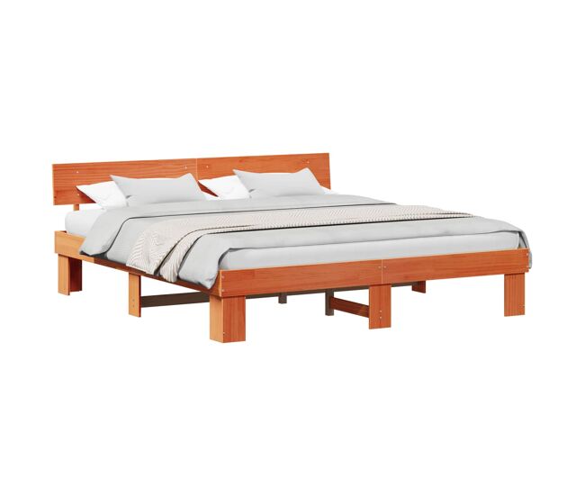 Estructura de cama matrimonial estilo con cabecera marrón cera 180 x 200 cm