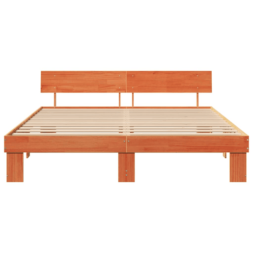 Estrutura de cama de casal simple com cabeceira - Marrom Cera 180 x 200 cm