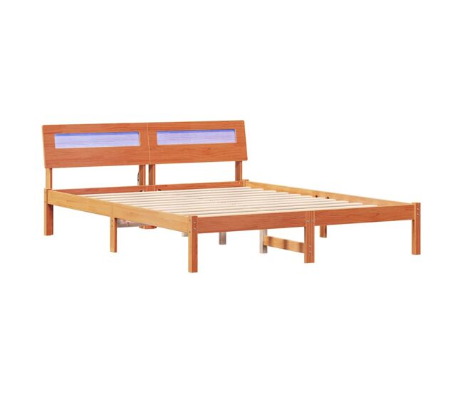 Estructura de cama matrimonial estilo con cabecera marrón cera 160 x 200 cm
