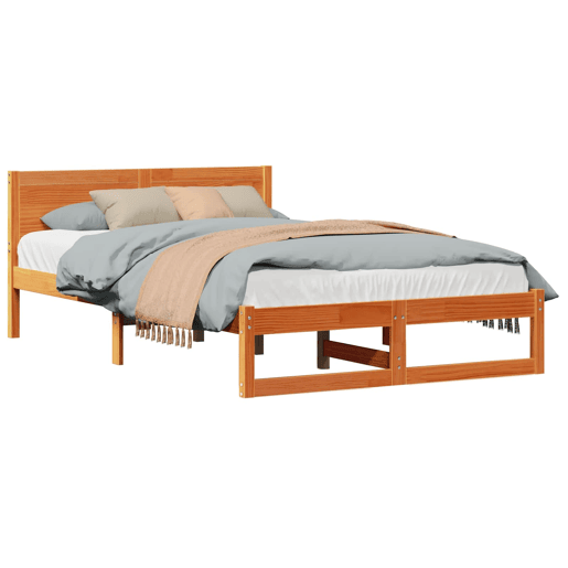 Estrutura de cama de casal simple com cabeceira - Marrom Cera 135 x 190 cm Estrutura de cama de casal simple com cabeceira - Marrom Cera 135 x 190 cm