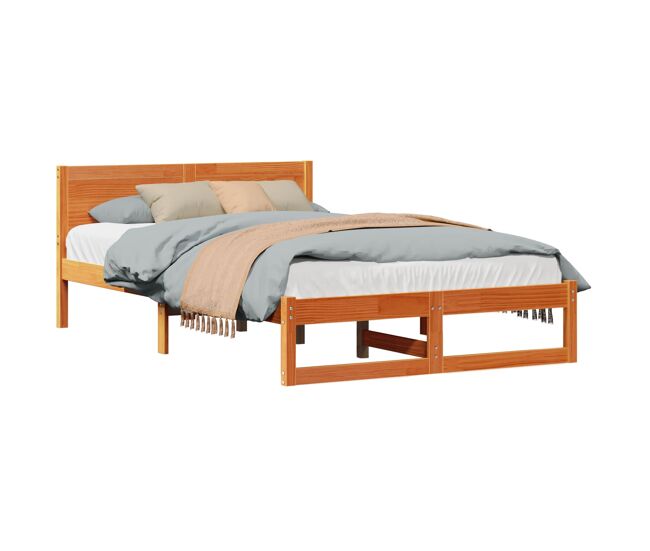Estructura de cama matrimonial comodidad con cabecera - marrón cera 135 x 190 cm