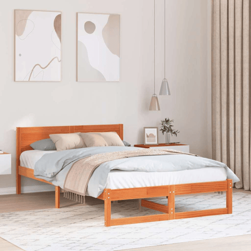 Estrutura de cama de casal simple com cabeceira - Marrom Cera 135 x 190 cm Estrutura de cama de casal simple com cabeceira - Marrom Cera 135 x 190 cm