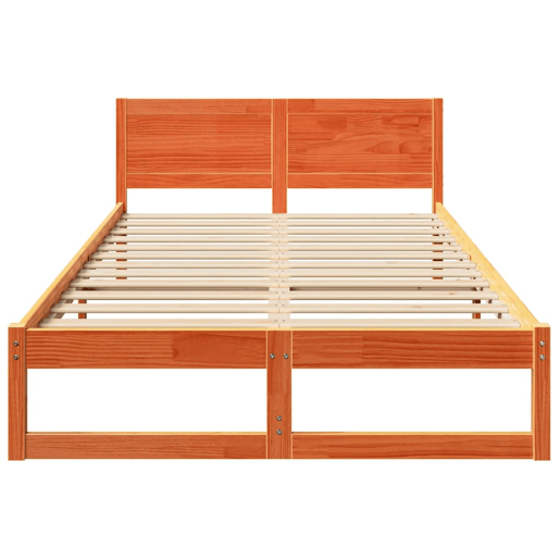 Estrutura de cama de casal simple com cabeceira - Marrom Cera 135 x 190 cm Estrutura de cama de casal simple com cabeceira - Marrom Cera 135 x 190 cm