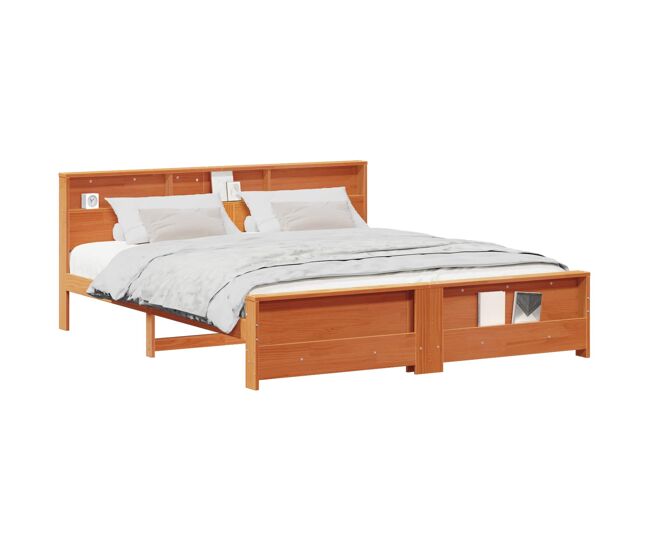 Estructura de cama matrimonial Estilo con cabecera Marrón cera 200 x 200 cm