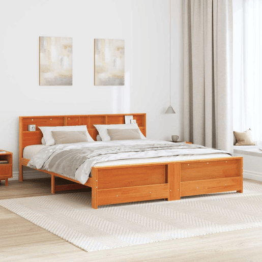 Estrutura De Cama De Casal King Size - Marrom Cera 200 x 200 cm Madeira processada