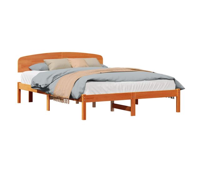 Estructura de cama matrimonial estilo con cabecera marrón cera 160 x 200 cm